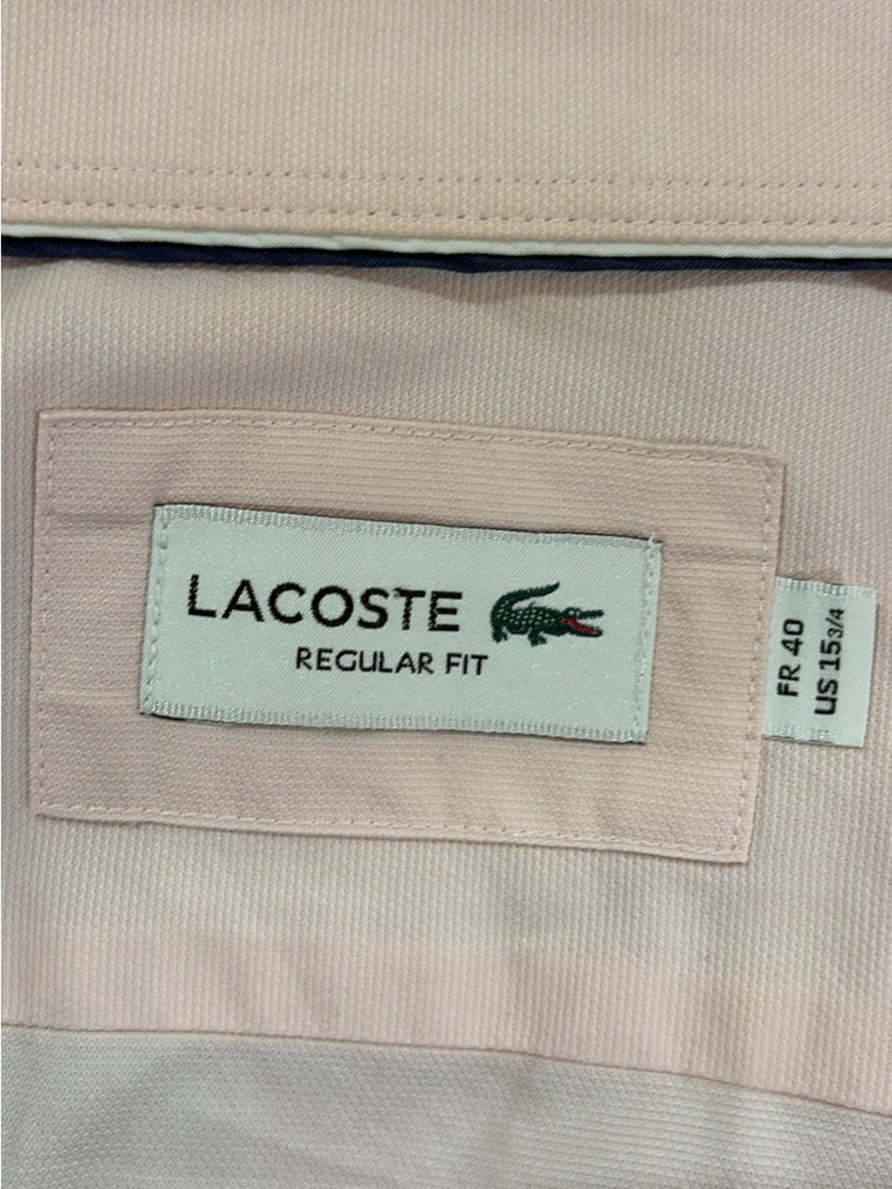 Lacoste Men's Pale Pink 100% Cotton Long Sleeve Dress Shirt Regular Fit - Picture 5 of 6